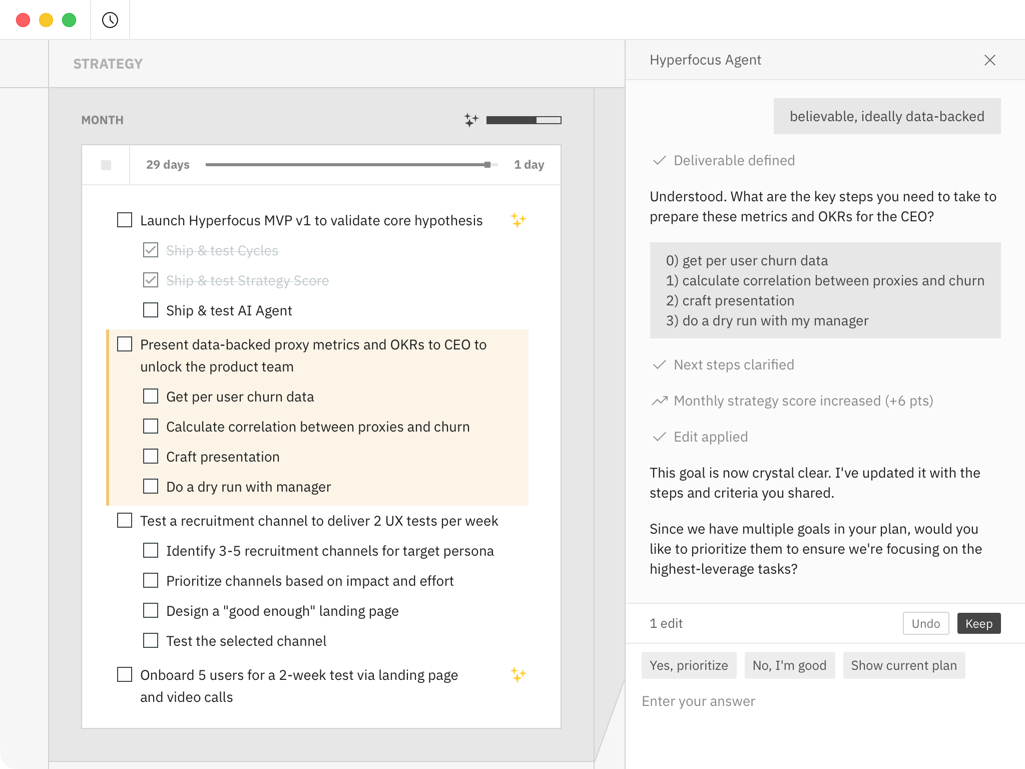 AI coach recommendations view