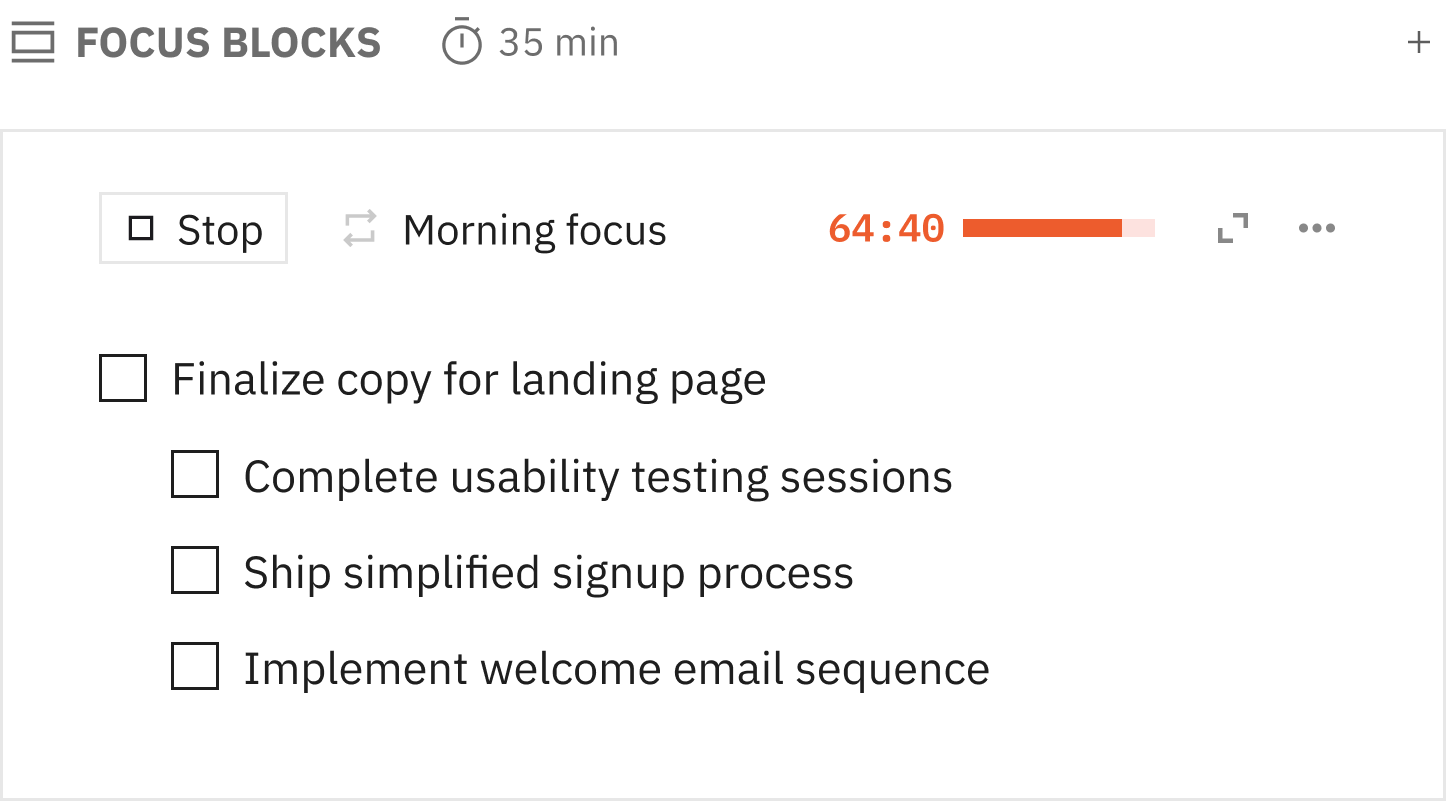 A recurring focus block in Hyperfocus, with one task selected for the session